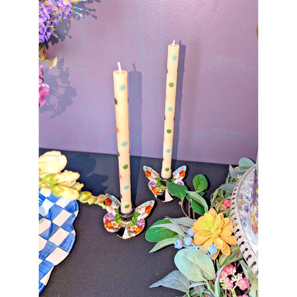 MACKENZIE-CHILDS Flower Market Butterfly Candle Holders 2-Piece Set in Gift Box - Picture 3 of 5